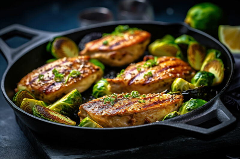 Baked Chicken with Roasted Garlic Brussels Sprouts